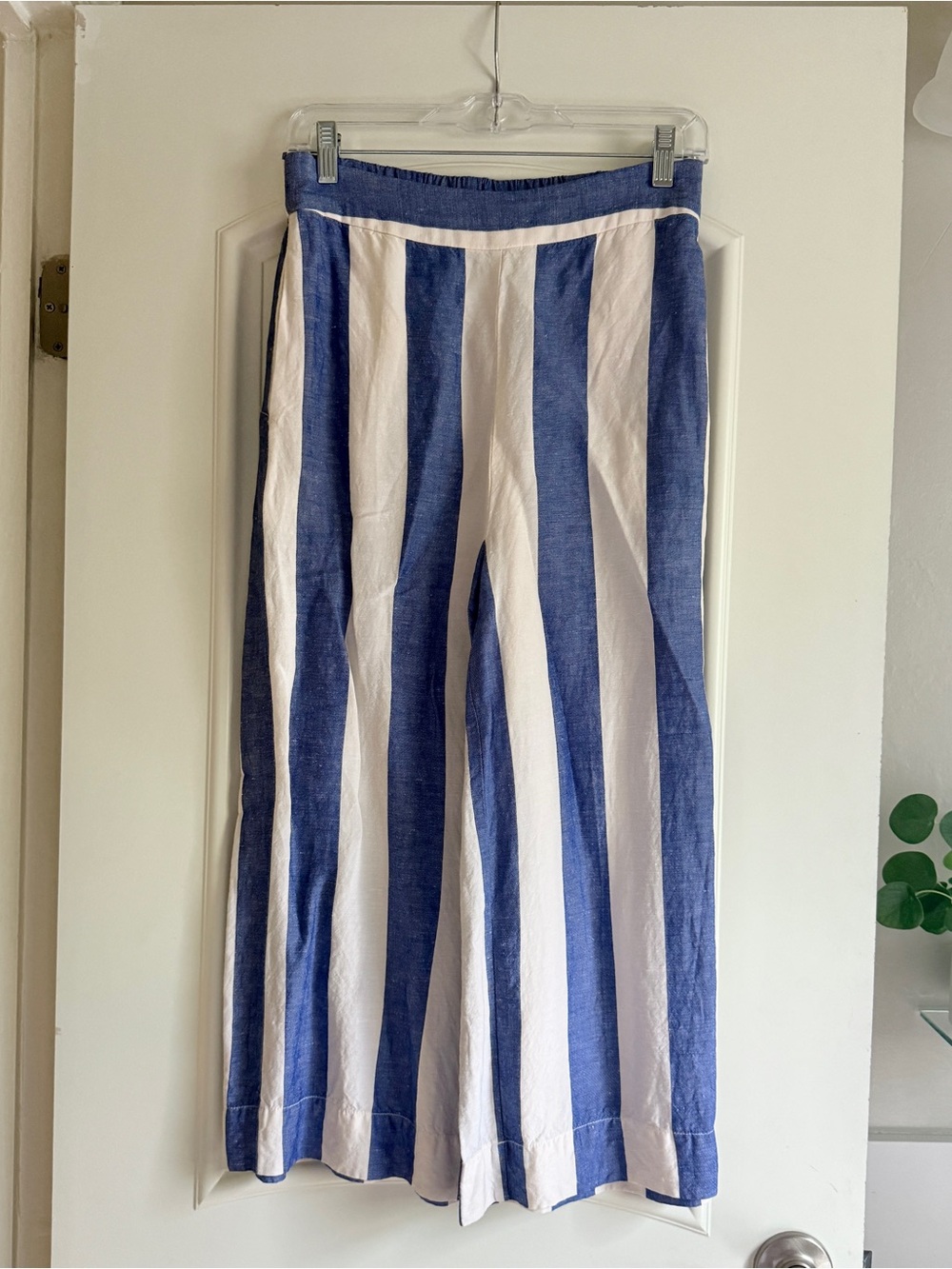 Madewell Blue and White Linen Vertical Stripe Wide-Leg Pants